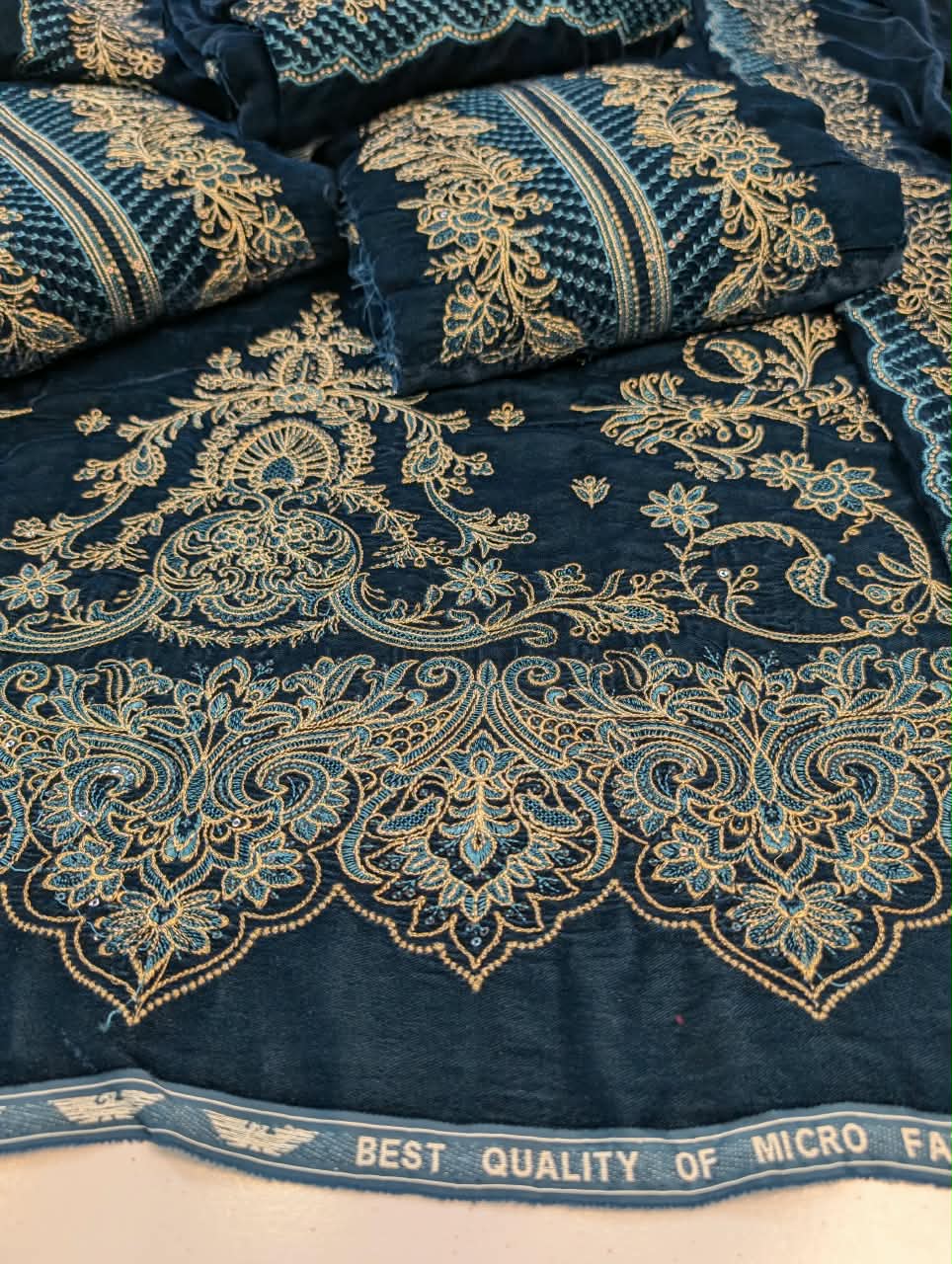 Velvet Collection✅Winter Collection 2026✅Brand: Maraia B✅Fabric: 9000 Micro Falcon ✅Status: *Heavy Emb*❤️Front shirt Full Heavy Emb✅Sleeves Light Weight Emb ✅Back Light Weight EMB Duppata:Velvet EMB Shawal ✅*Trouser* Plain (Wholesale Price)  ❤️ *Rs5550*