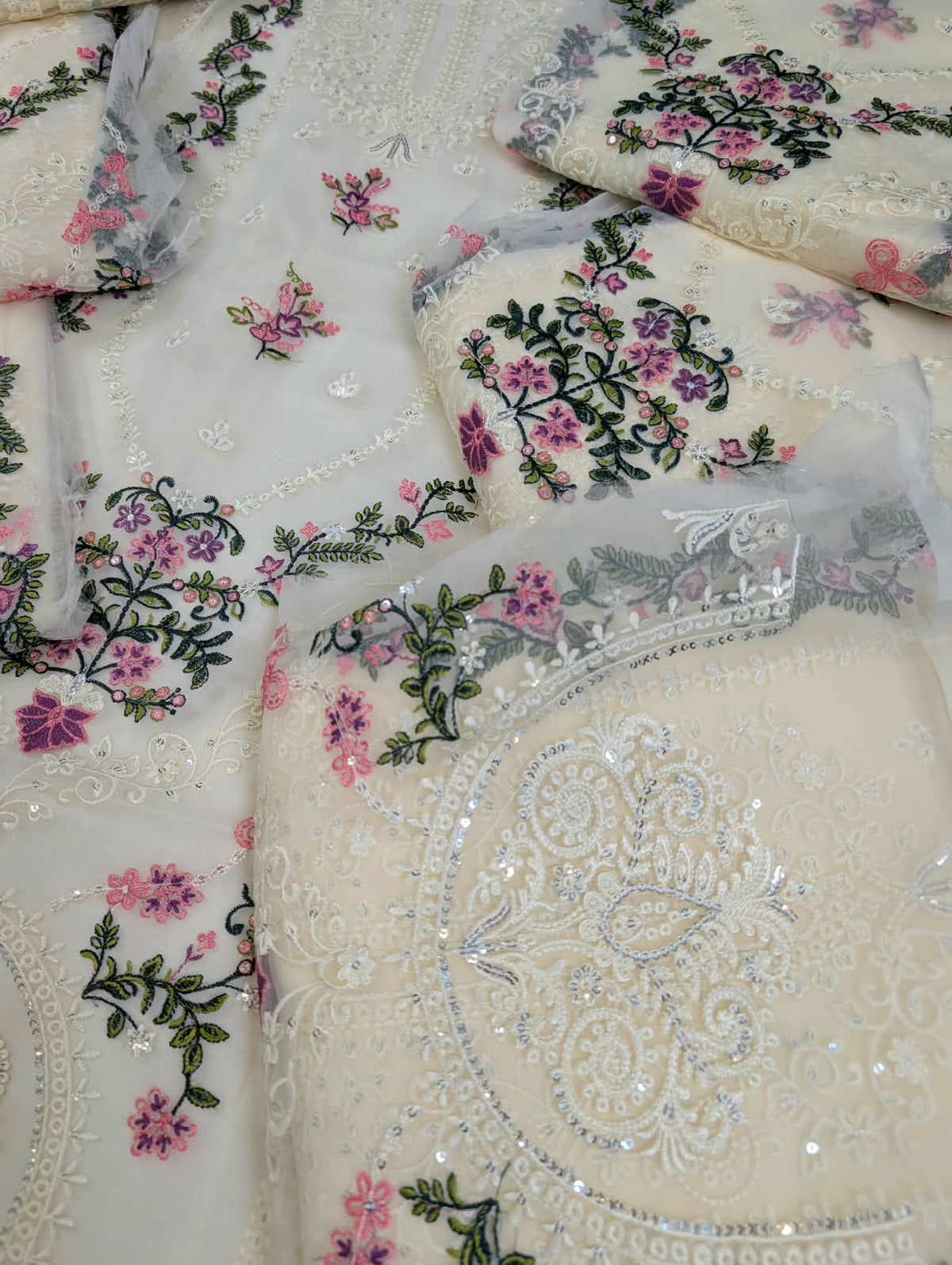 Winter 2pcs artical 2027 Brand Name Ethnic Dhanak Full emb Front Along with Center Emb Patch Sleeves and Back  Emb Trouser Plain